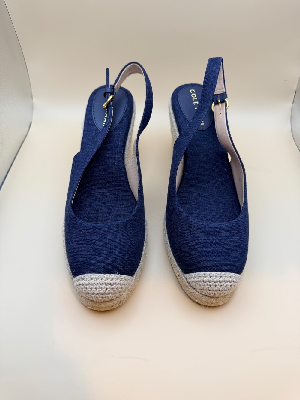 Cole Haan Navy Canvas Espadrille Slingback Wedges